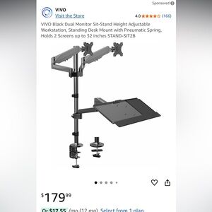 Vivo Black Dual Monitor Laptop Mount with Keyboard Tray
